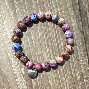 Purple Beaded Bracelet with Heart Charm